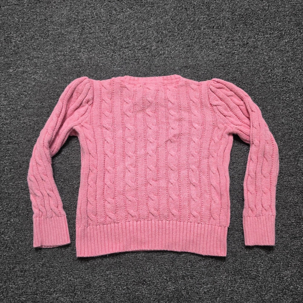 Polo Ralph Lauren Cable Knit Sweater Pink Girls 4 Puff Sleeve Button Shoulder - Picture 6 of 6